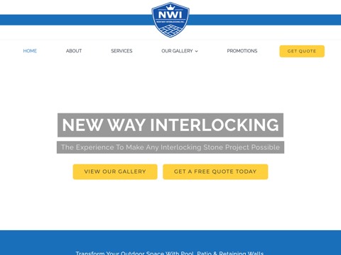 Screenshot of the New Way Interlocking Inc homepage, www.newwayinterlocking.com, captured 2026-08-13, shown as the evidence for this review