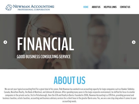 Screenshot of the Newman Accounting Professional Corporation homepage, www.newmanaccounting.com, captured 2026-08-19, shown as the evidence for this review