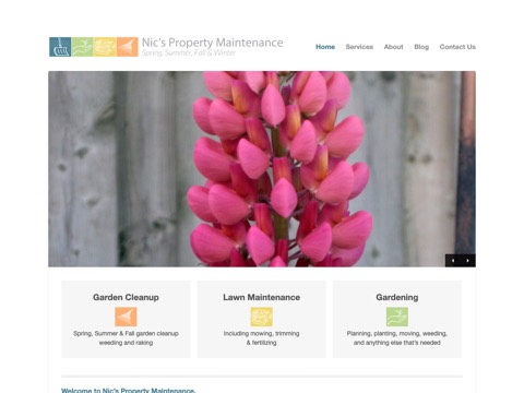 Screenshot of the Nic's Property Maintenance homepage, www.nicsgardening.com, captured 2026-08-19, shown as the evidence for this review