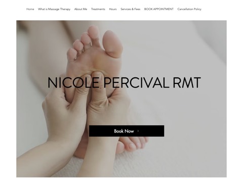 Screenshot of the NICOLE PERCIVAL RMT homepage, www.nicolepercivalrmt.com, captured 2026-08-19, shown as the evidence for this review