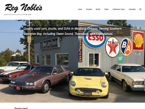 Screenshot of the Noble's Used Cars homepage, regnoble.com, captured 2026-08-19, shown as the evidence for this review