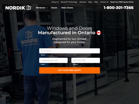 Screenshot of the Nordik Windows and Doors website