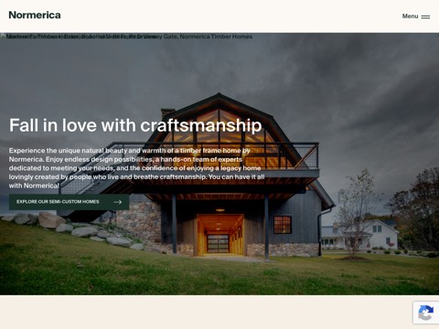 Screenshot of the Normerica Timber Homes homepage, normerica.com, captured 2026-08-13, shown as the evidence for this review