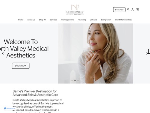 Screenshot of the North Valley Medical Aesthetics | Barrie’s Premier Clinic homepage, www.northvalleybarrie.com, captured 2026-08-19, shown as the evidence for this review