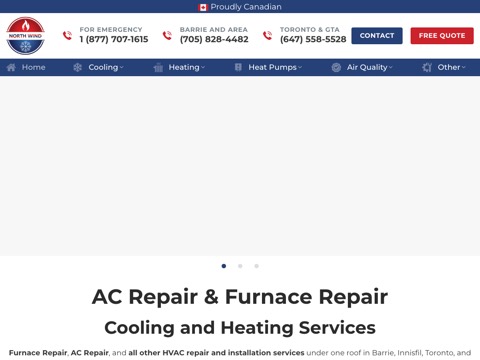 Screenshot of the North Wind Heating & Air Conditioning homepage, northwindhvacpro.ca, captured 2026-08-19, shown as the evidence for this review