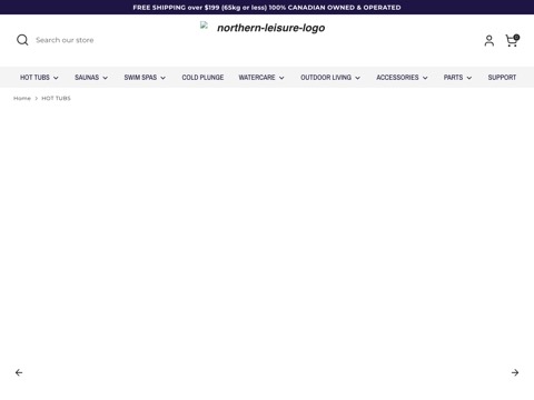 Screenshot of the Northern Hot Tubs Collingwood homepage, northernleisureproducts.com/collections/hot-tubs?utm_source=GBP&utm_medium=organic&utm_campaign=collingwood, captured 2026-08-19, shown as the evidence for this review