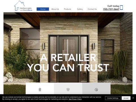 Screenshot of the Northern Lights and Doors Barrie homepage at www.northernlightsanddoorsbarrie.com, captured 2026-08-19, shown as the evidence for the review on this page