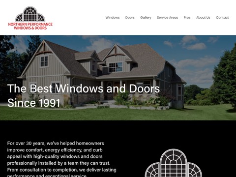 Screenshot of the Northern Performance Windows & Doors website