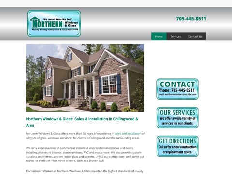 Screenshot of the Northern Windows & Glass website