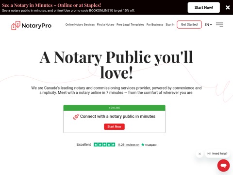 Screenshot of the Notary Pro website