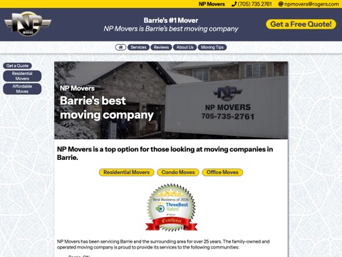 Screenshot of the NP Movers homepage, www.npmovers.com, captured 2026-08-19, shown as the evidence for this review