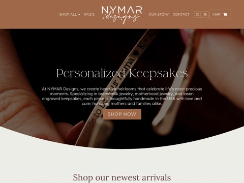 Screenshot of the NYMAR Designs homepage at nymardesigns.com, captured 2026-08-12, shown as the evidence for the review on this page