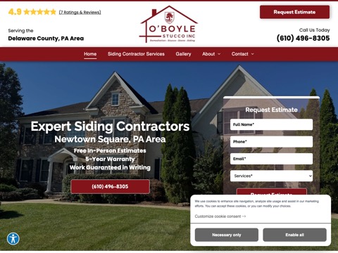 Screenshot of the O'Boyle Stucco, Inc. website