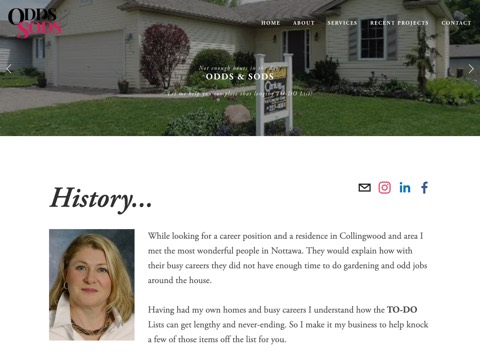 Screenshot of the ODDs & SODs homepage, www.oddsandsodsgreysimcoe.com, captured 2026-08-19, shown as the evidence for this review