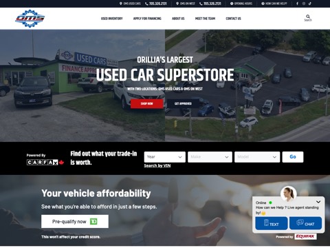 Screenshot of the OMS Used Cars homepage, omsusedcars.com, captured 2026-08-19, shown as the evidence for this review