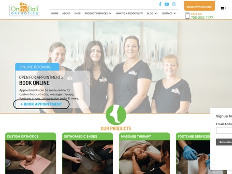 Screenshot of the On The Ball Orthotics website