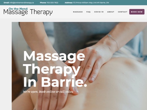 Screenshot of the On The Mend Massage Therapy & Wellness Centre website
