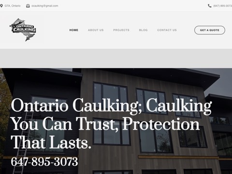 Screenshot of the Ontario Caulking homepage, ontario-caulking.ca, captured 2026-08-19, shown as the evidence for this review