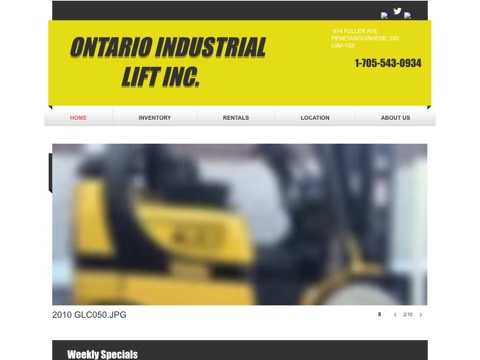 Screenshot of the Ontario Industrial Lift Inc. homepage, www.ontarioindustriallift.com, captured 2026-08-19, shown as the evidence for this review