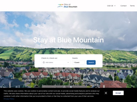 Screenshot of the Orchard Run Chalet | Stay At Blue Mountain website