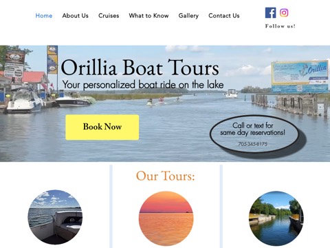 Screenshot of the Orillia Boat Tours website