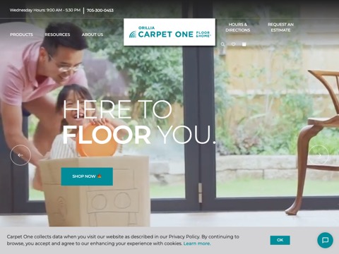 Screenshot of the Orillia Carpet One Floor & Home website