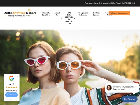 Screenshot of the Orillia Eyewear & iCare website