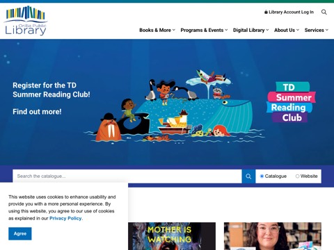 Screenshot of the Orillia Public Library homepage at www.orilliapubliclibrary.ca, captured 2026-08-19, shown as the evidence for the review on this page