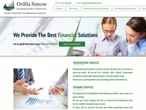 Screenshot of the Orillia Simcoe Bookkeeping Services homepage, www.orilliabookkeeping.ca, captured 2026-08-19, shown as the evidence for this review