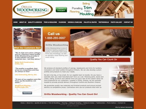Screenshot of the Orillia Woodworking homepage, www.owwinc.com, captured 2026-08-19, shown as the evidence for this review