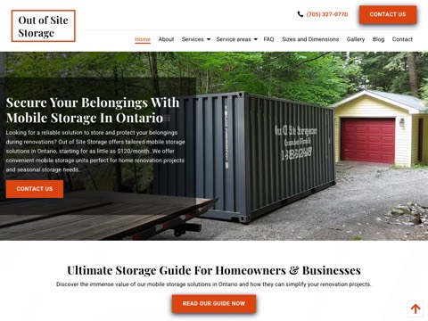 Screenshot of the Out of Site Storage homepage, www.outofsitestorage.com, captured 2026-08-19, shown as the evidence for this review