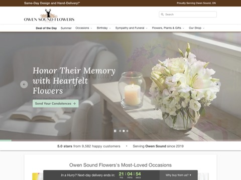 Screenshot of the Owen Sound Flowers website