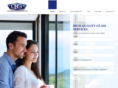 Screenshot of the Owen Sound Glass Service website