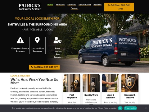 Screenshot of the Patrick's Locksmith Service (Smithville) website