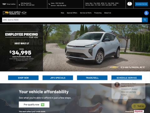 Screenshot of the Paul Sadlon Motors homepage, www.paulsadlon.com, captured 2026-08-19, shown as the evidence for this review