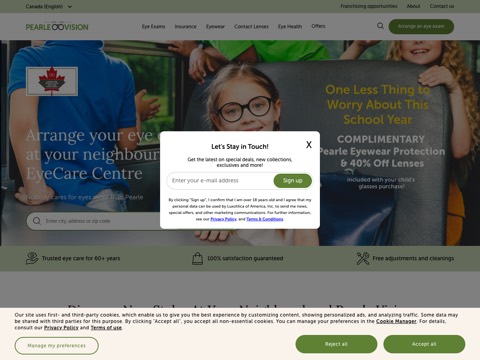 Screenshot of the Pearle Vision website