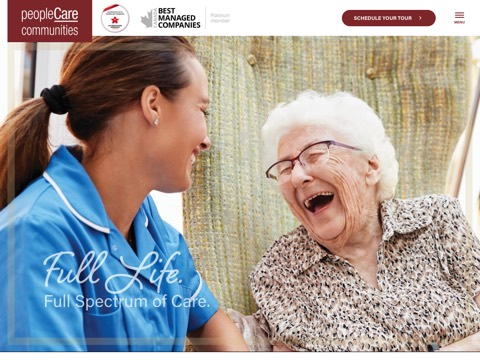 Screenshot of the peopleCare Meaford Long-Term Care Home homepage at peoplecare.ca, captured 2026-08-19, shown as the evidence for the review on this page