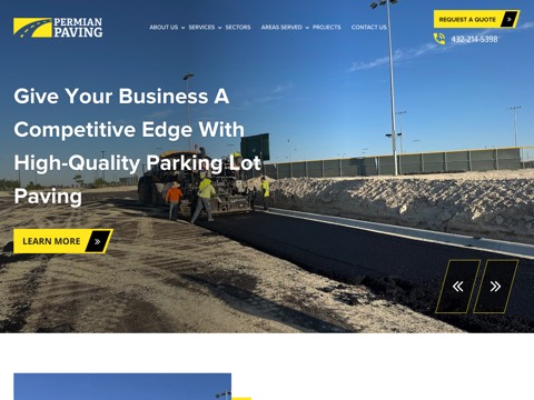 Screenshot of the Permian Paving Inc. homepage, www.permianpaving.com, captured 2026-08-13, shown as the evidence for this review