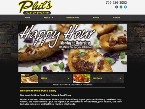 Screenshot of the Phil's Pub & Eatery website