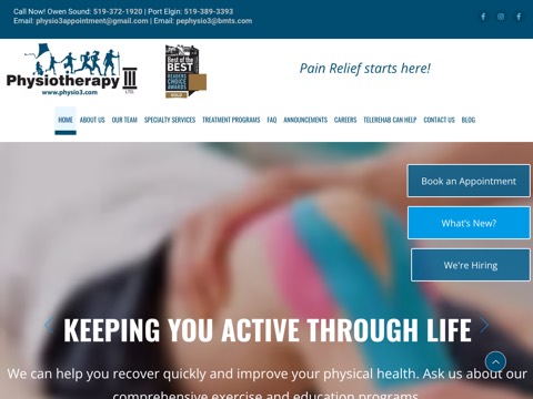 Screenshot of the Physiotherapy III-Owen Sound Waterfront and Port Elgin website