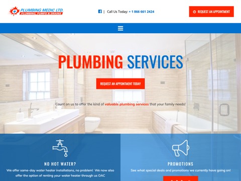 Screenshot of the Plumbing Medic homepage, plumbingmedic.ca, captured 2026-08-19, shown as the evidence for this review