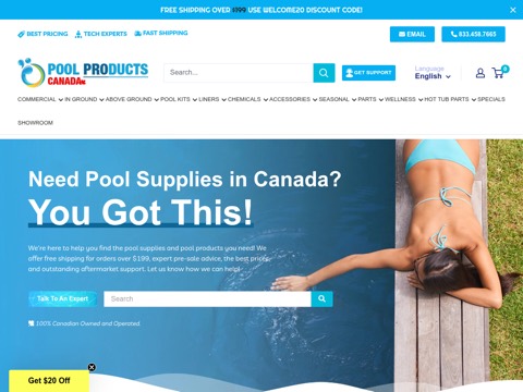 Screenshot of the Pool Products Canada, Inc. website