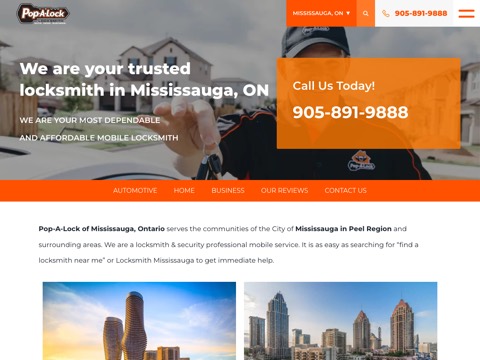 Screenshot of the Pop-A-Lock Mississauga website