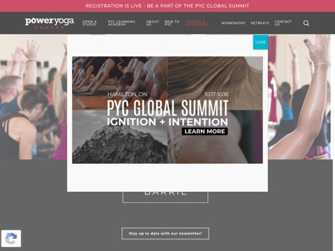 Screenshot of the Power Yoga Canada Barrie website
