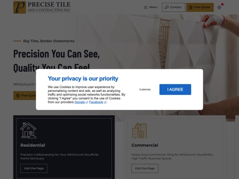 Screenshot of the Precise Tile & Contracting Inc. website