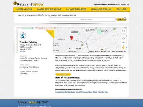 Screenshot of the Premier Painting website