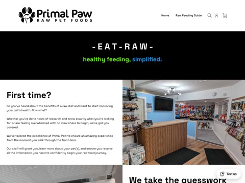 Screenshot of the Primal Paw website