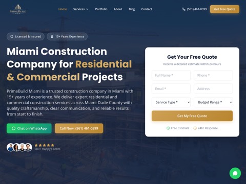 Screenshot of the PrimeBuild Miami website