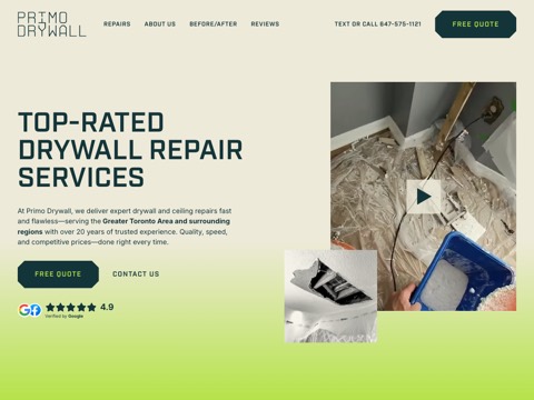 Screenshot of the Primo Drywall Repair Service website