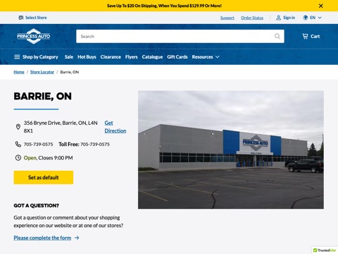 Screenshot of the Princess Auto website